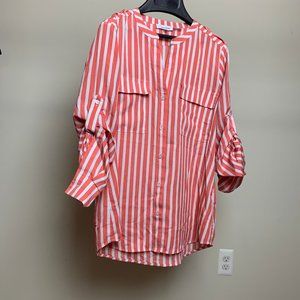 red and white stripped,long sleeved,button down T